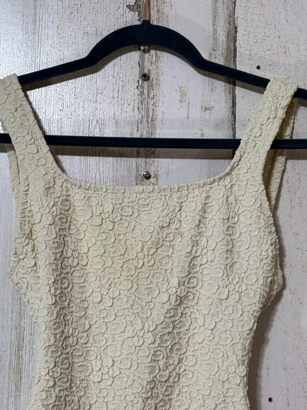 Vintage Daffy Swimwear Cream Textured Slim Fit One-Piece Swimsuit